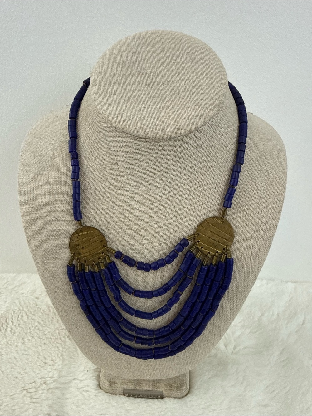 Handcrafted Blue Beaded Multi-Strand Necklace